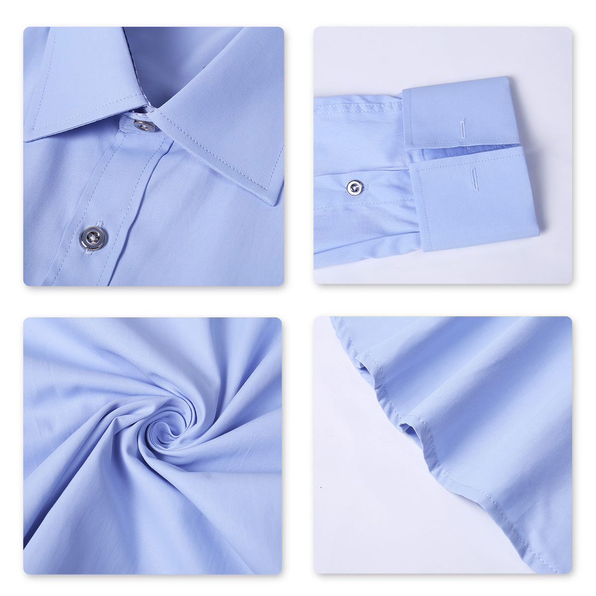 Men's Dress Shirt Slim Fit Button Down Stripe Checked Shirt Blue