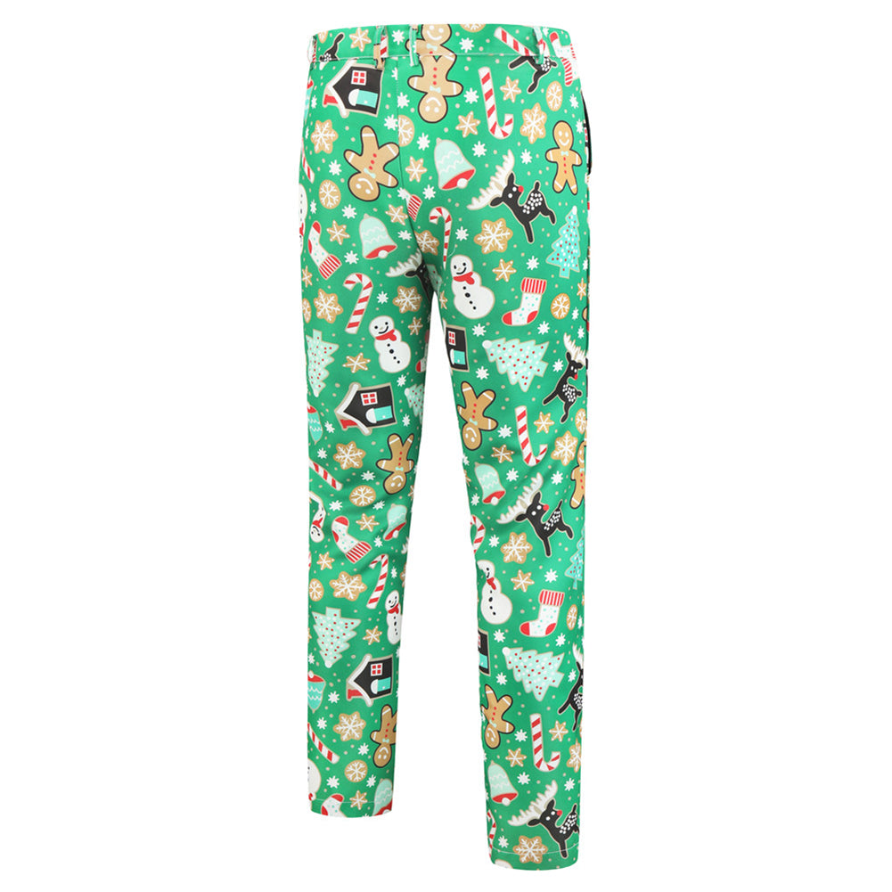 Men's 3-piece Snowman Christmas Print Suit Green