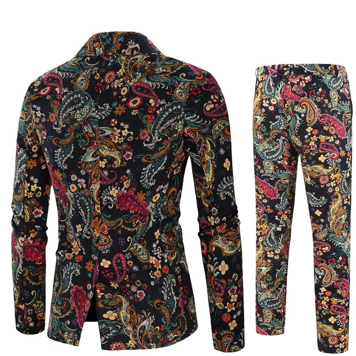 2-Piece Men's Button Mid-Slit Cashew Flower Suit