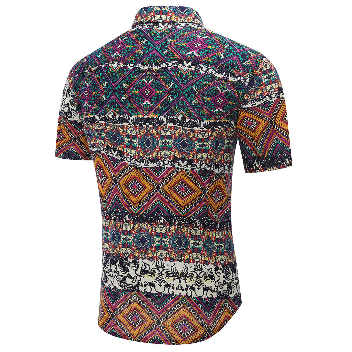 Men's Slim Fit Multicolor Flower Print Short Sleeve Shirt