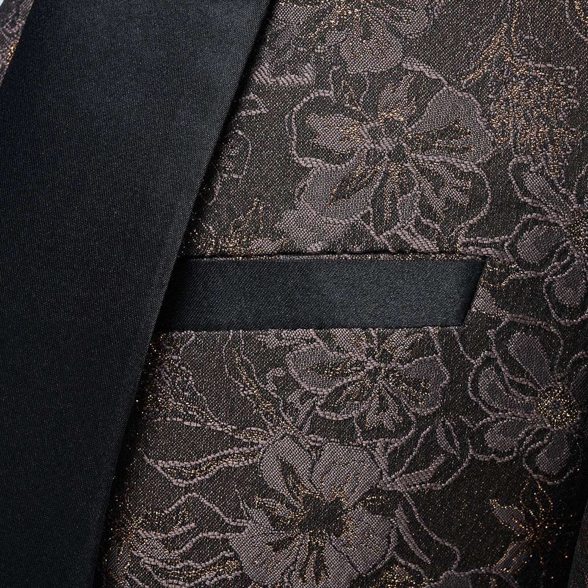 Men's Shawl Collar Print Suit 3-Piece Dress Suit Coffee