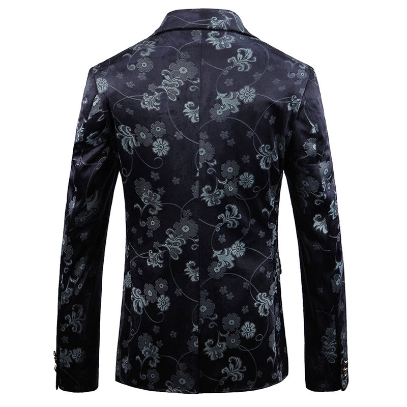 Slim Fit Casual Floral Printed Blazer Black