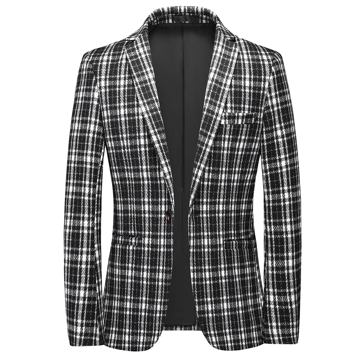 Men's Autumn One Button Casual Plaid Jacket Black