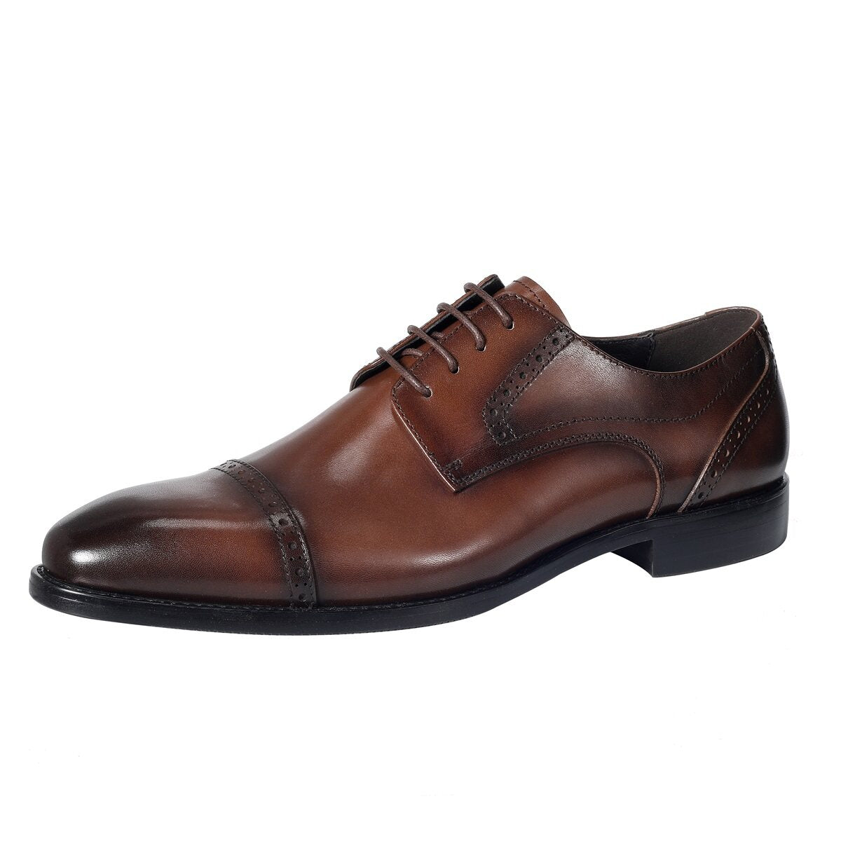 Men's Three Joint Business Formal Breathable British Leather Shoes Brown