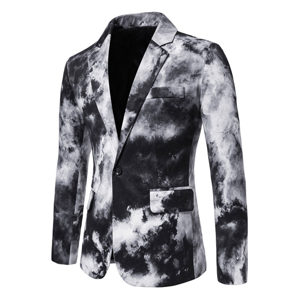 Men's Printed Lapel Collar One Button Blazer Black