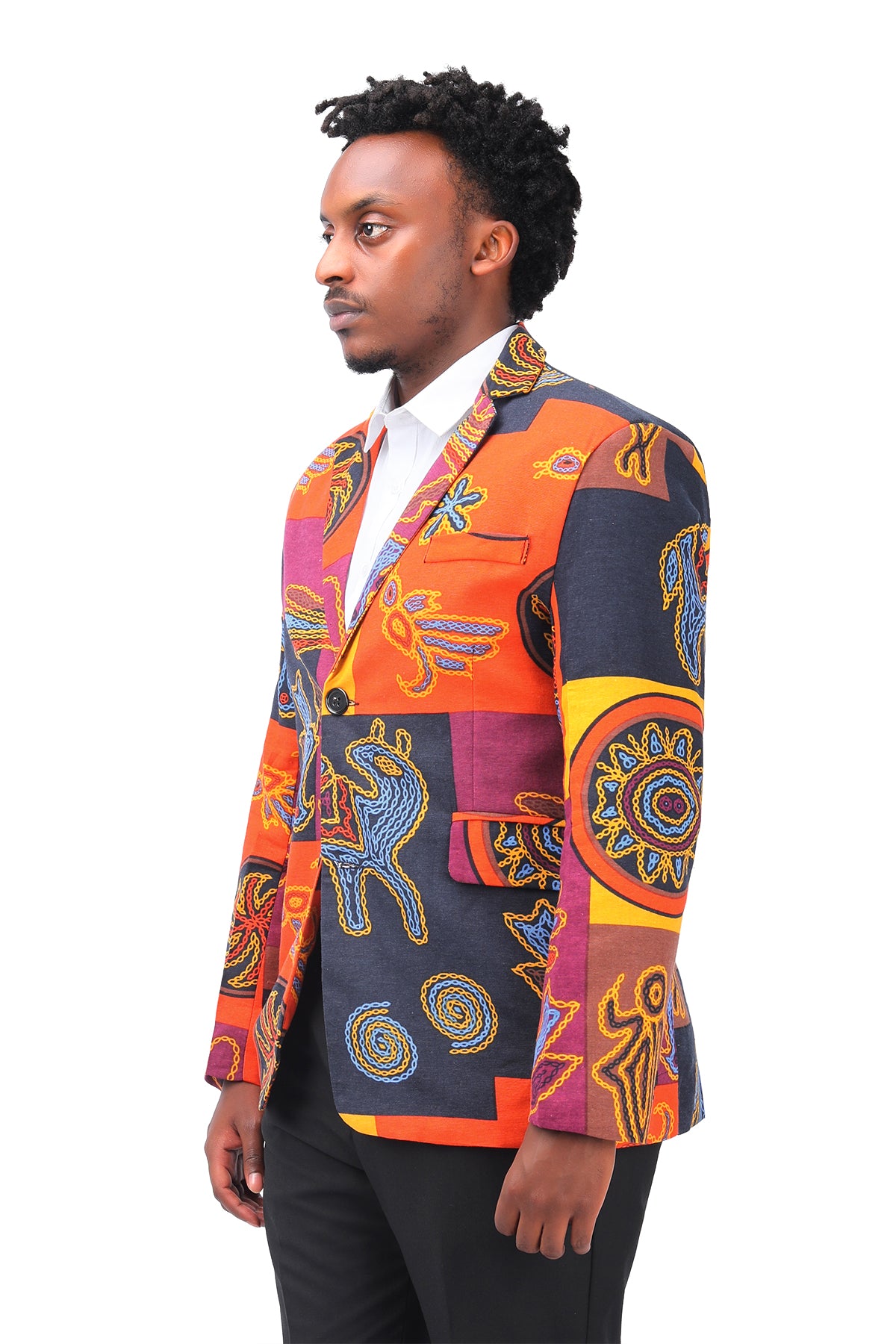 Mens Suit Jacket Floral Printed Casual Blazer Coat Orange