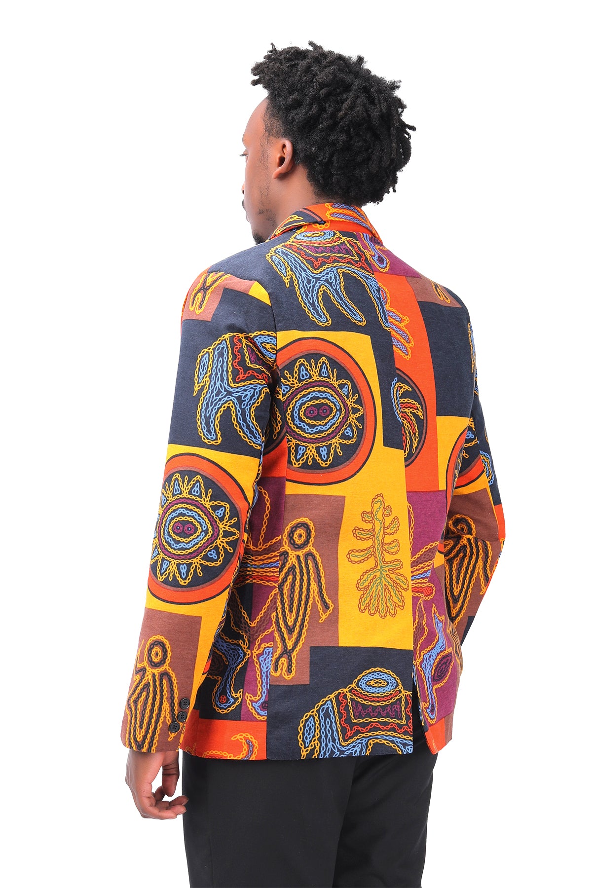 Mens Suit Jacket Floral Printed Casual Blazer Coat Orange