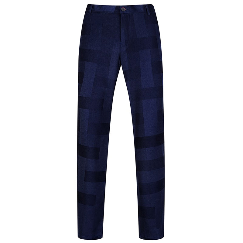 3-Piece Slim Fit Checked Navy Casual Suit
