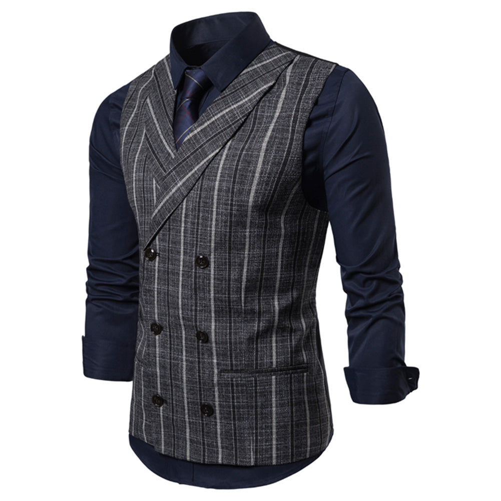 Slim Fit Stripe Vest Double Breasted Black