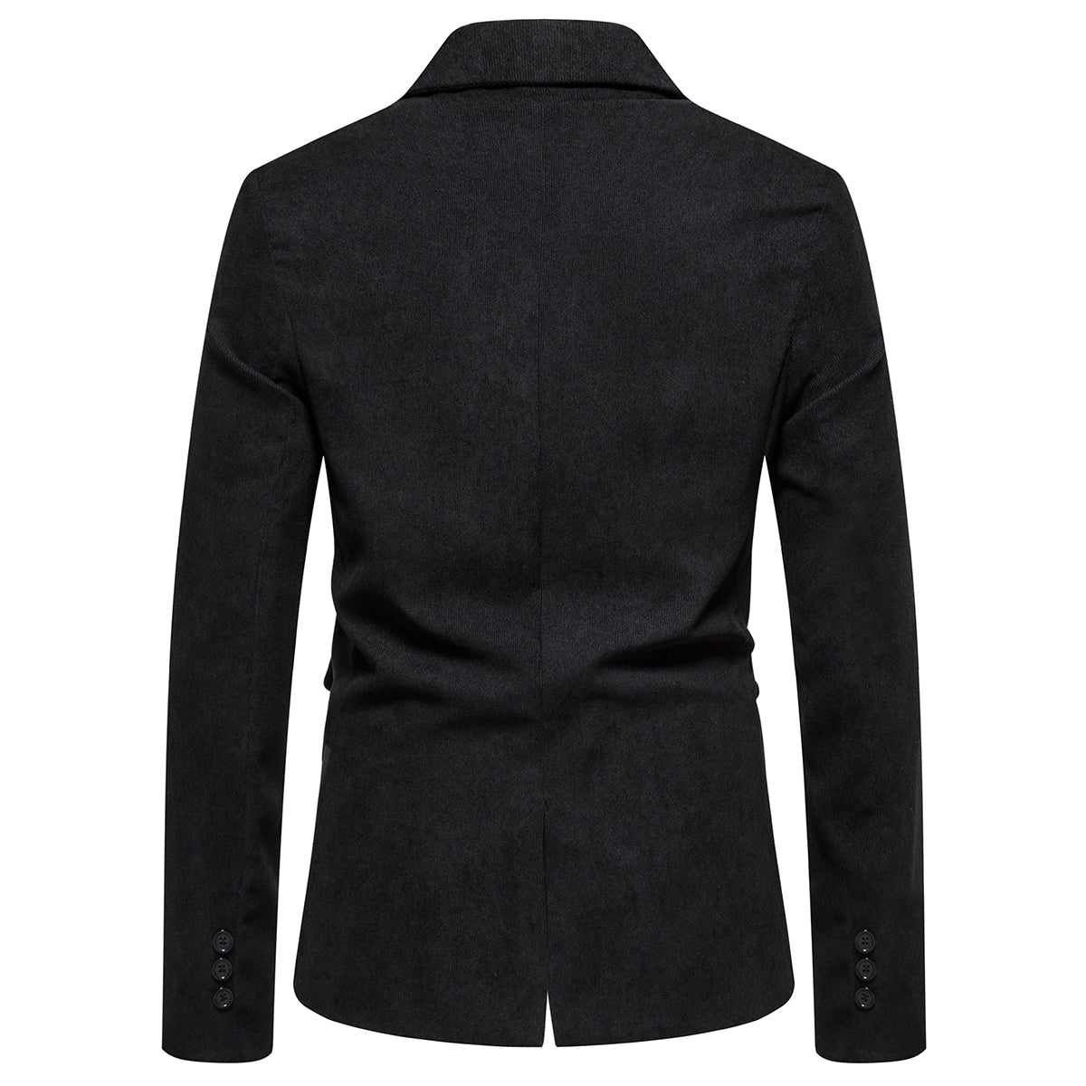 2-Piece Solid Color Two Button Single Breasted Corduroy Suit Black