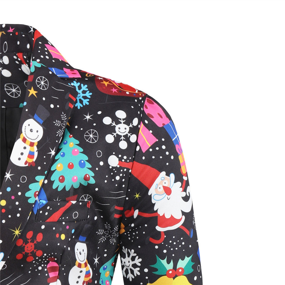 Men's 3-piece Christmas Print Suit Black