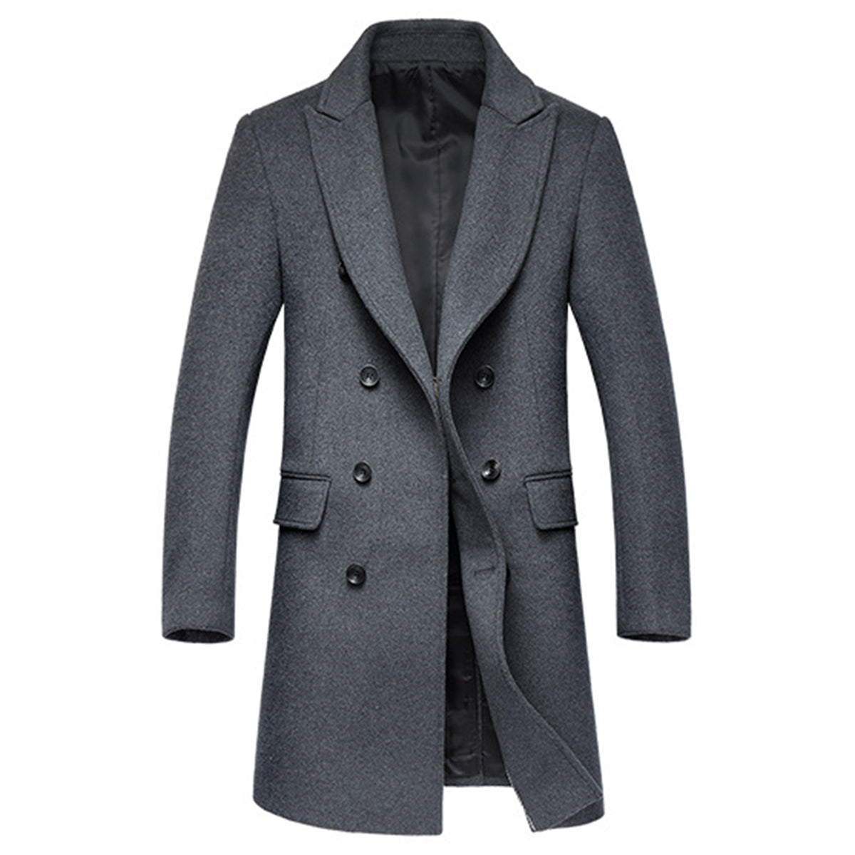 Men's Solid Color Double Breasted Lapel Coat Grey