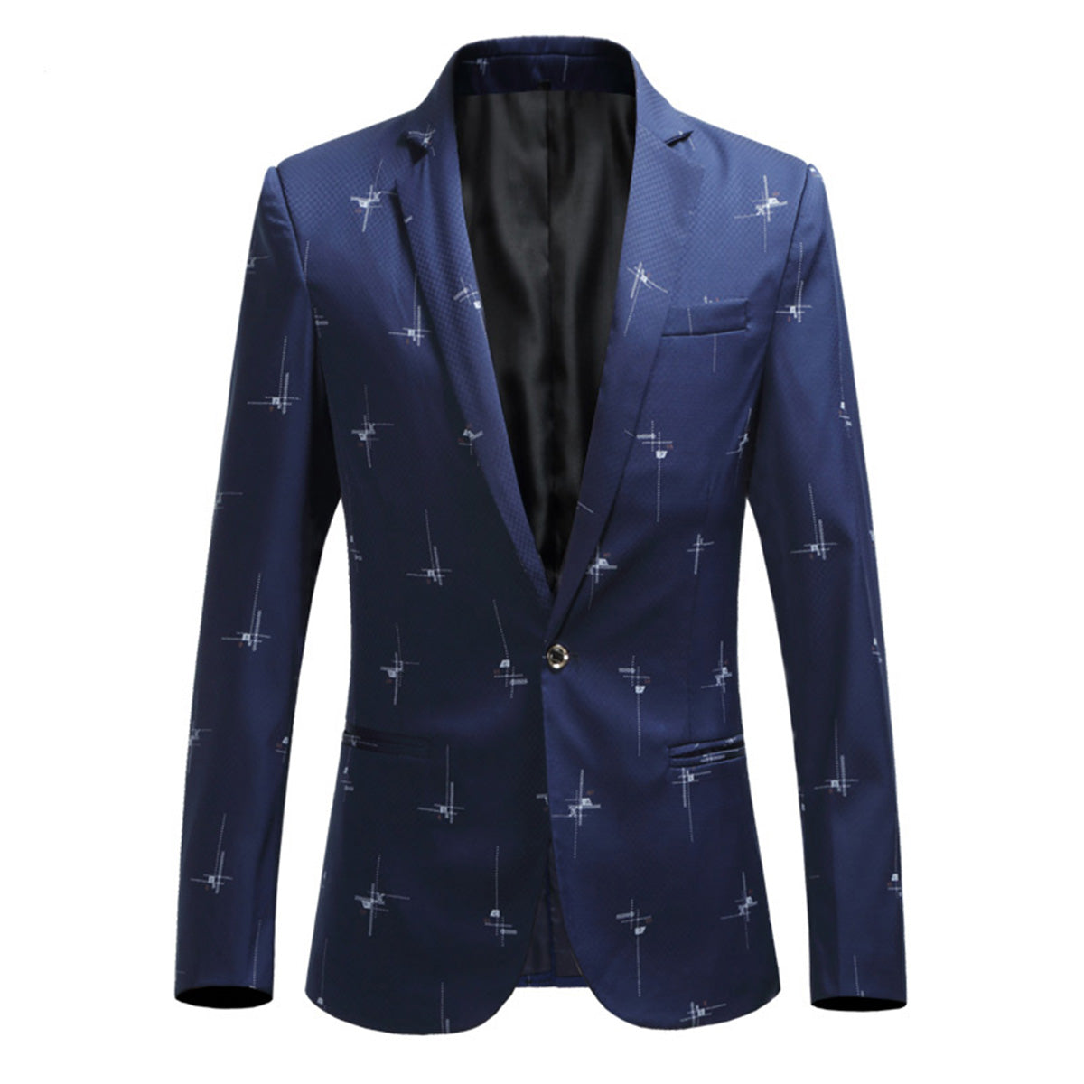 Men's Printed Single Breasted Slim Fit Blazer Star Blue