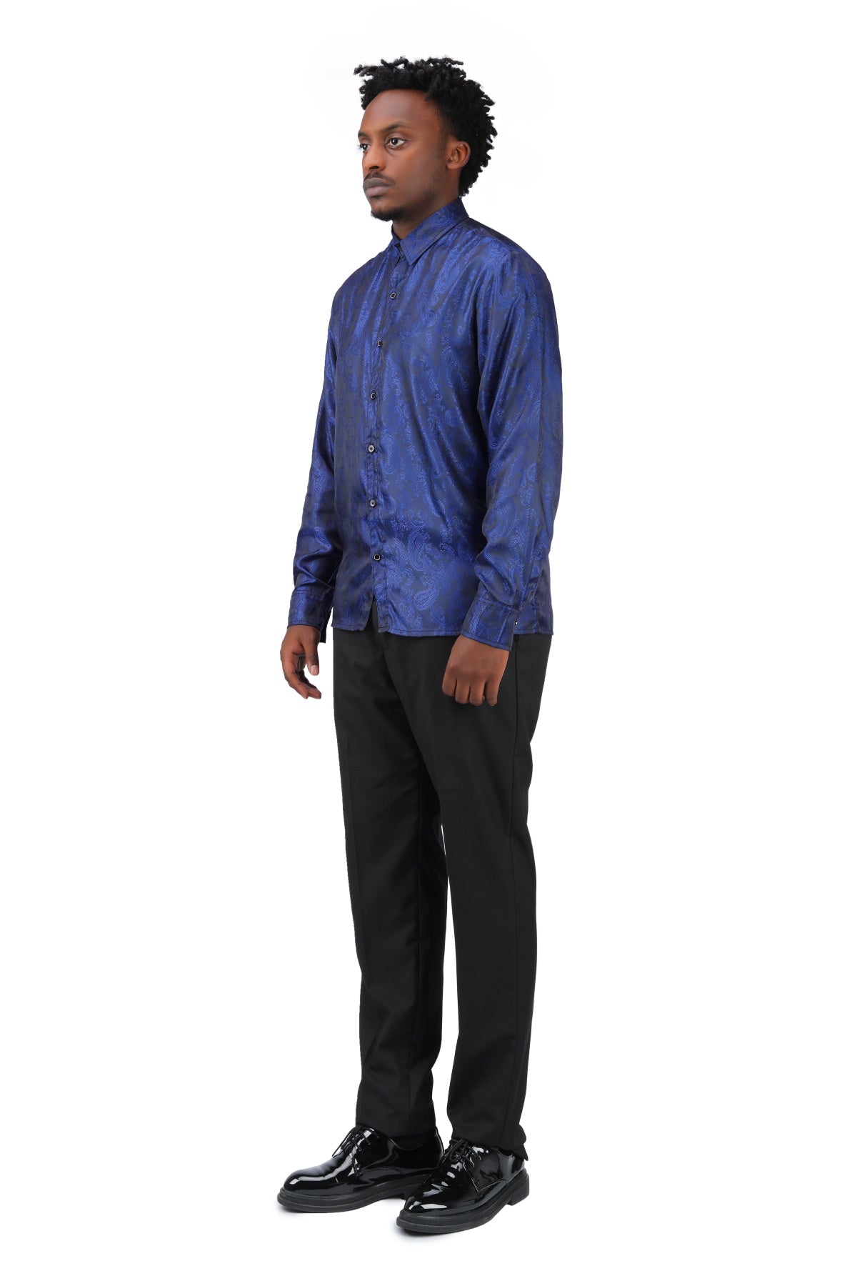 Slim Fit Embroidered Navy Paisley Shirt