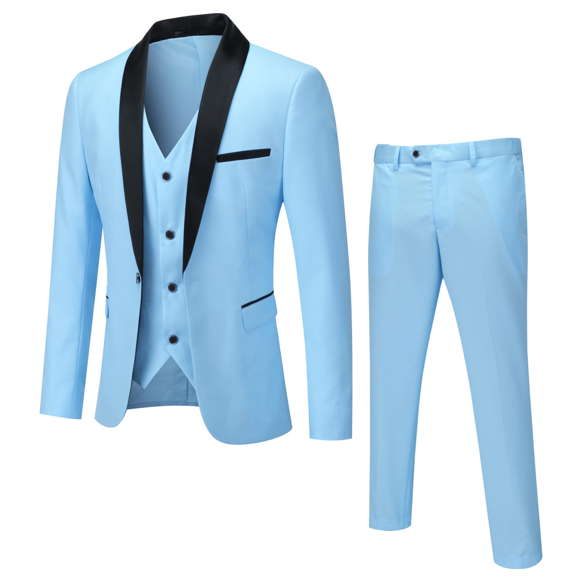 Slim Fit One Button Casual Sky Blue 3-Piece Suit