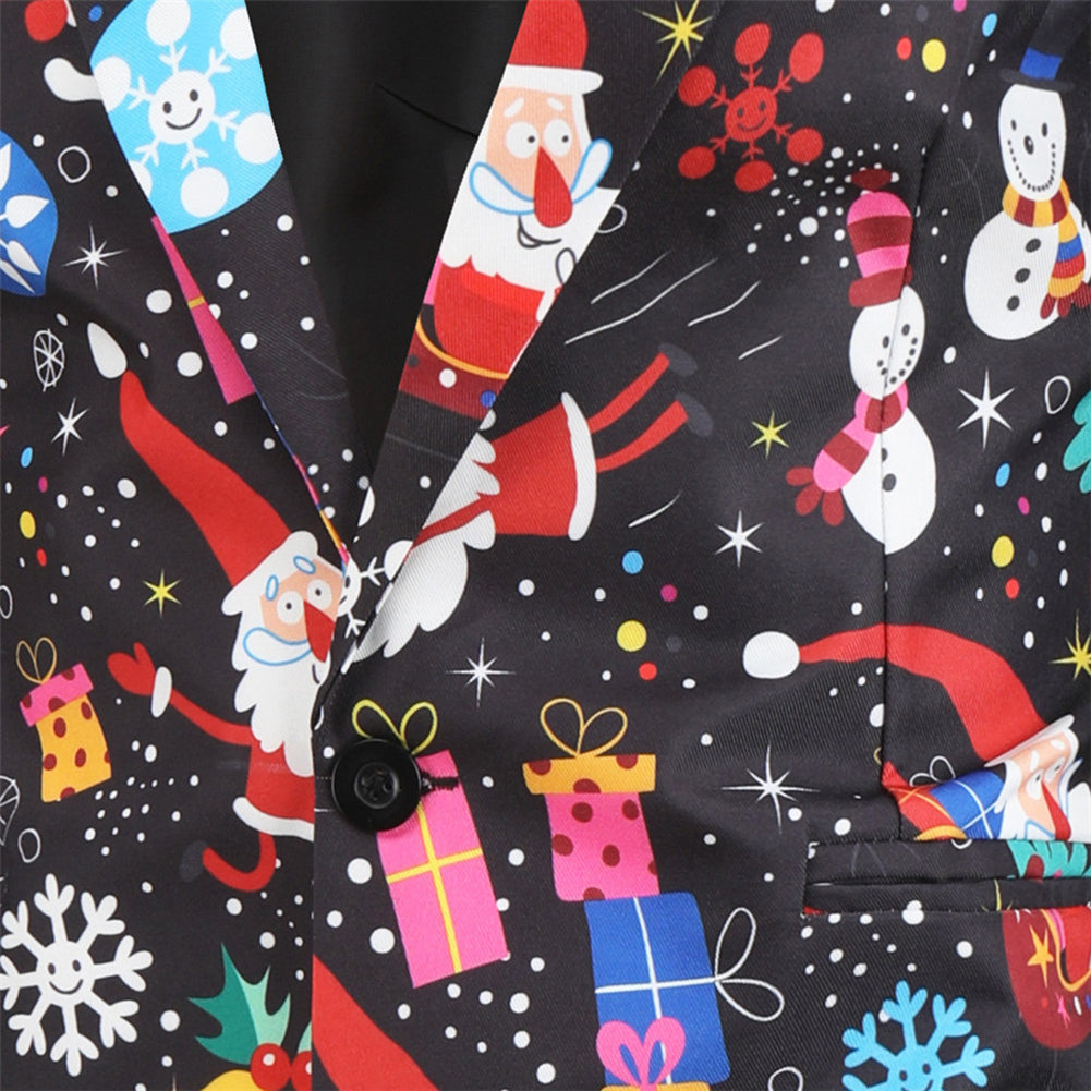 Men's 3-piece Christmas Print Suit Black