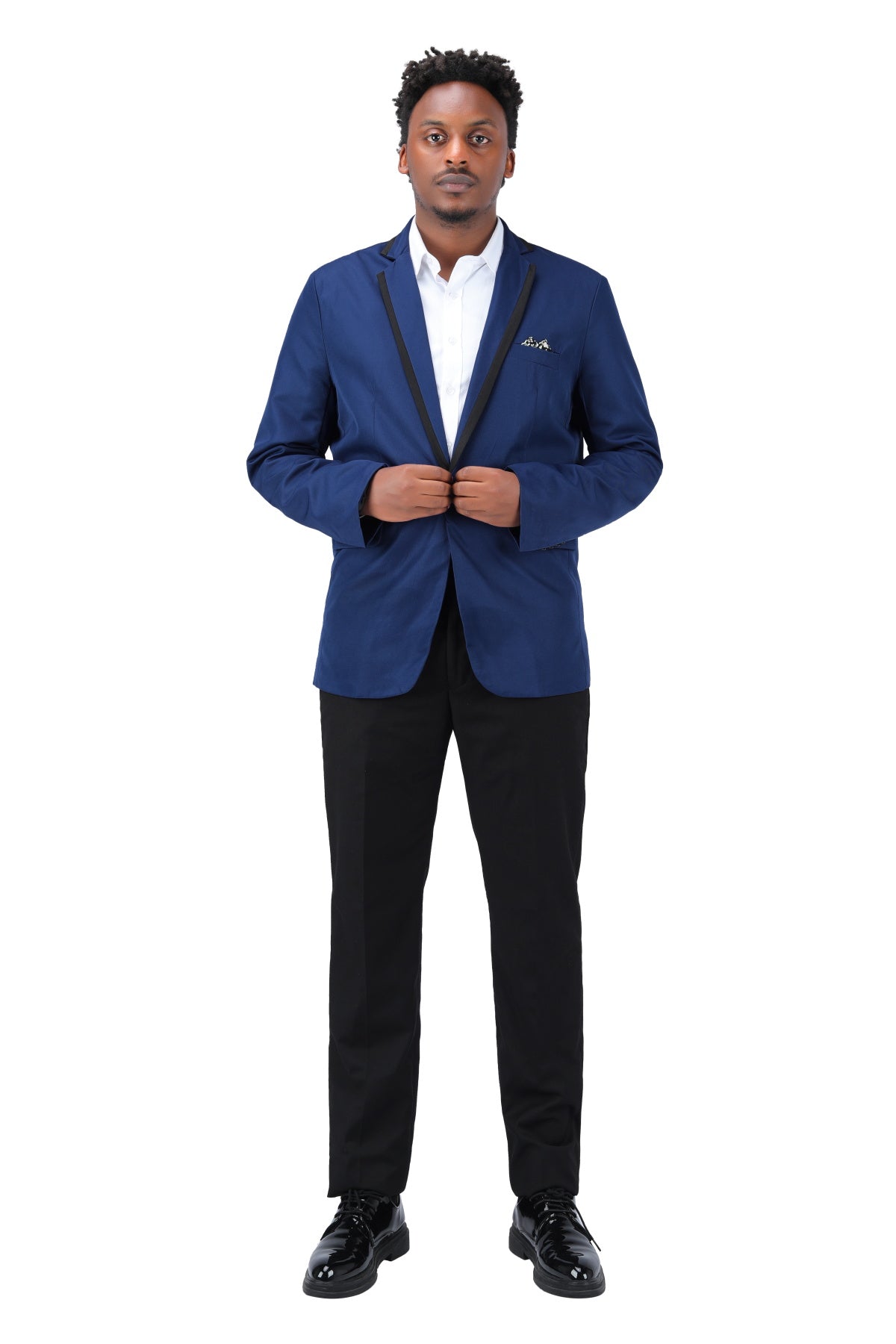 Men's One Button Solid Color Casual Blazer Navy