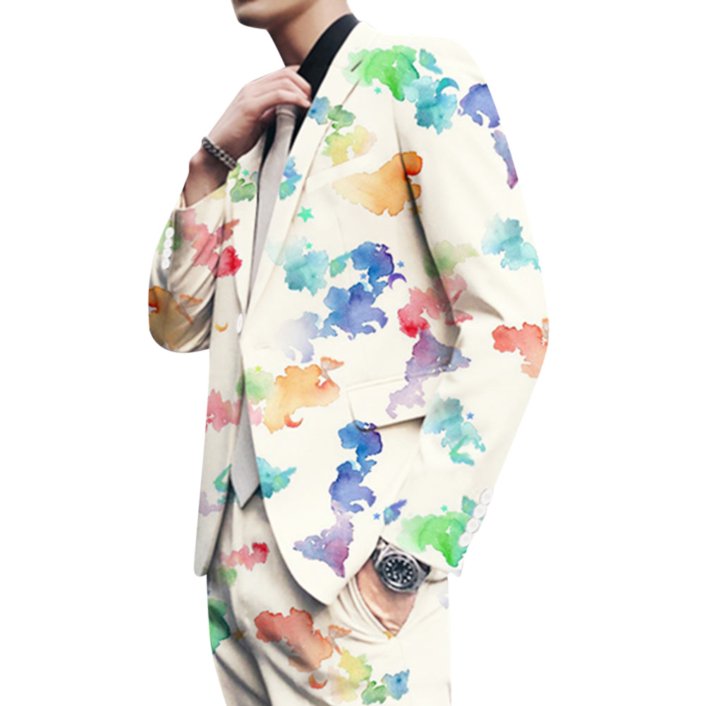 2-Piece Men's Ink Print Dress Blazer Pants Set