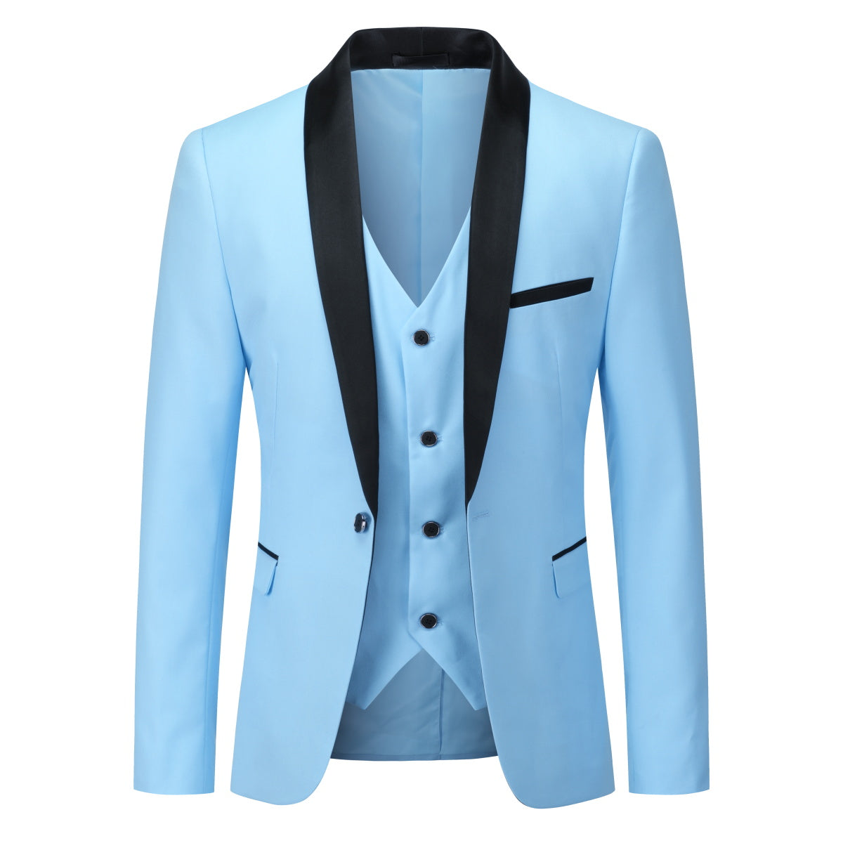 Slim Fit One Button Casual Sky Blue 3-Piece Suit