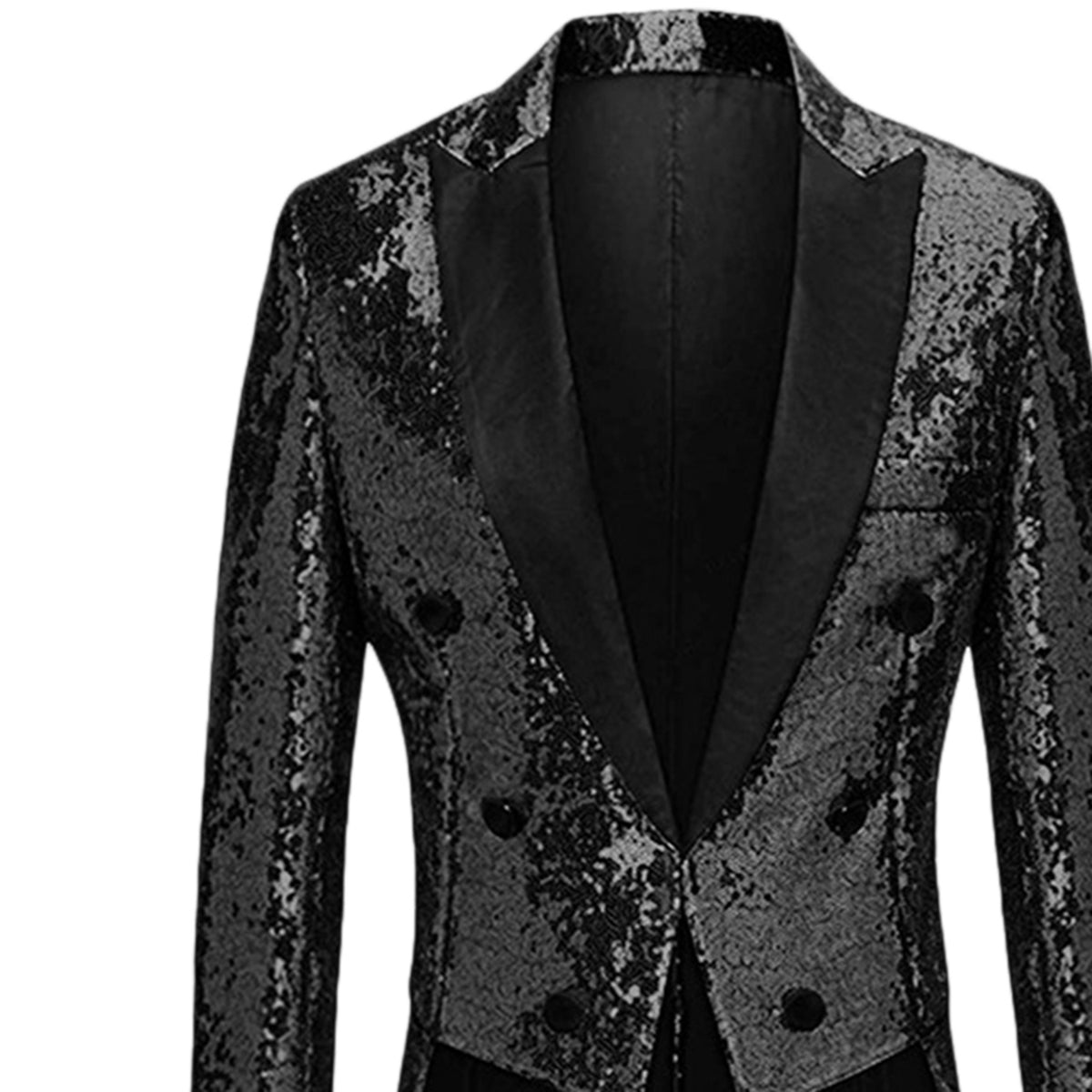 Men's Sequined Show Dress Swallow-Tailed Coat Black