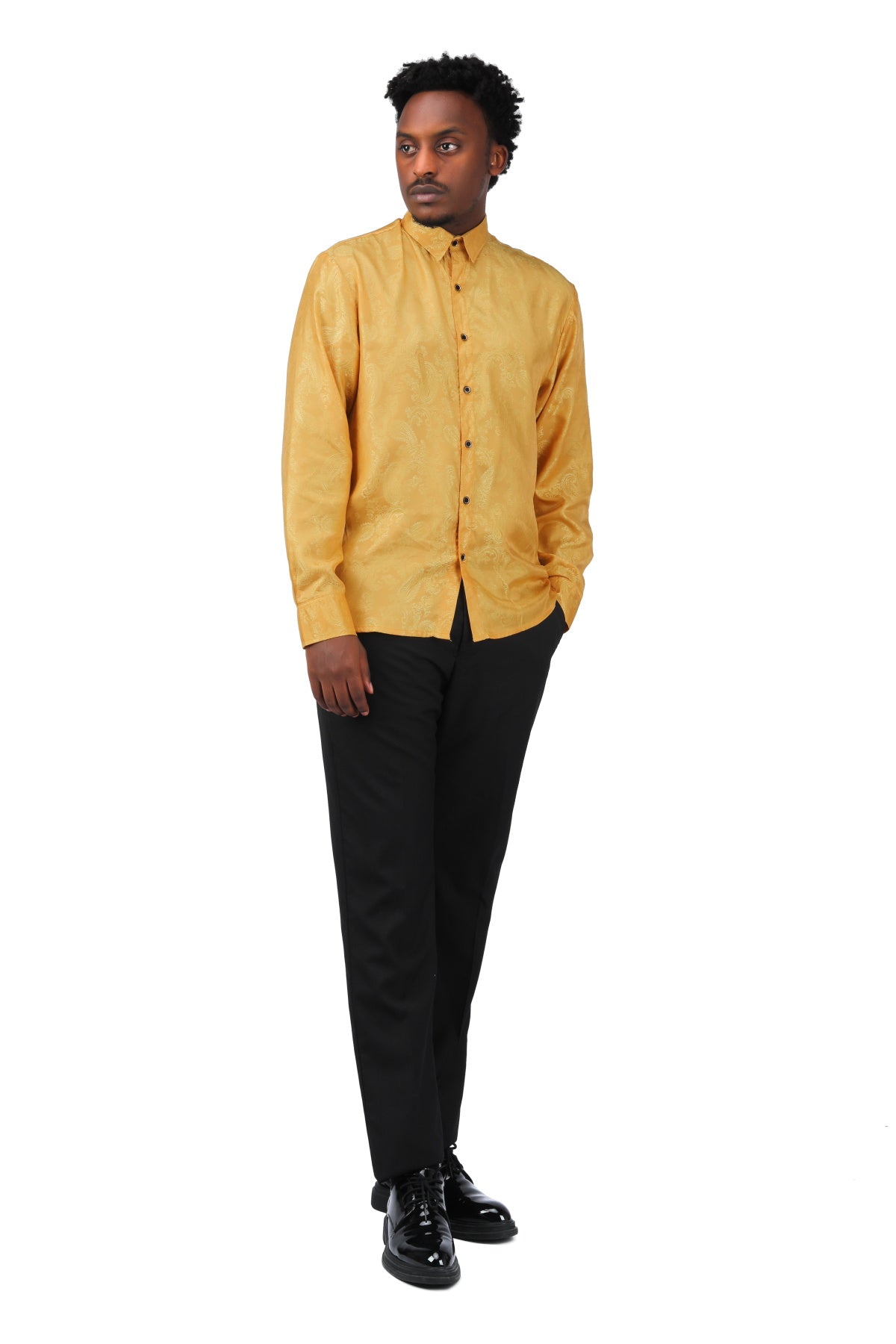 Slim Fit Embroidered Yellow Paisley Shirt