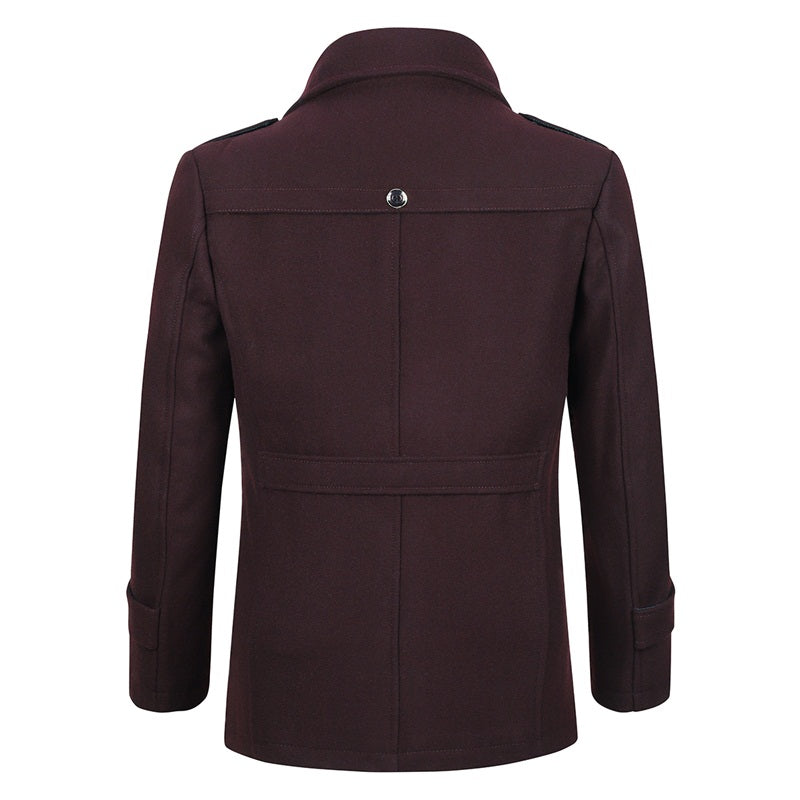 Slim Fit Casual Soild Darkred Overcoat With Removable Scarf