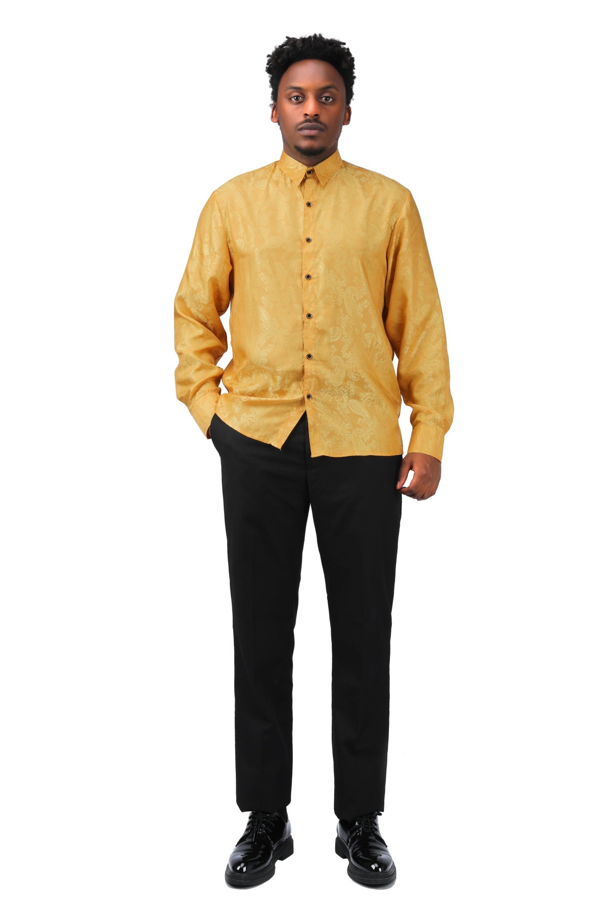 Slim Fit Embroidered Yellow Paisley Shirt