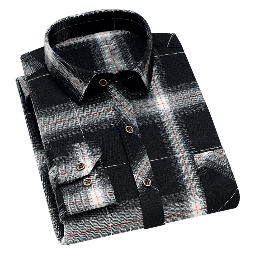 Men's Check Lapel Long Sleeve Shirt Black 3