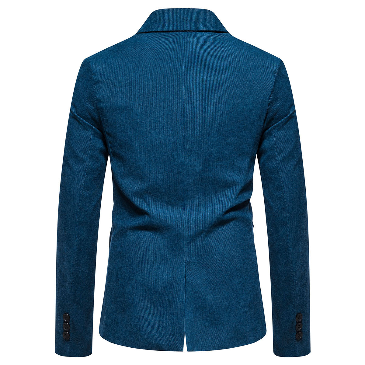 2-Piece Solid Color Two Button Single Breasted Corduroy Suit Blue