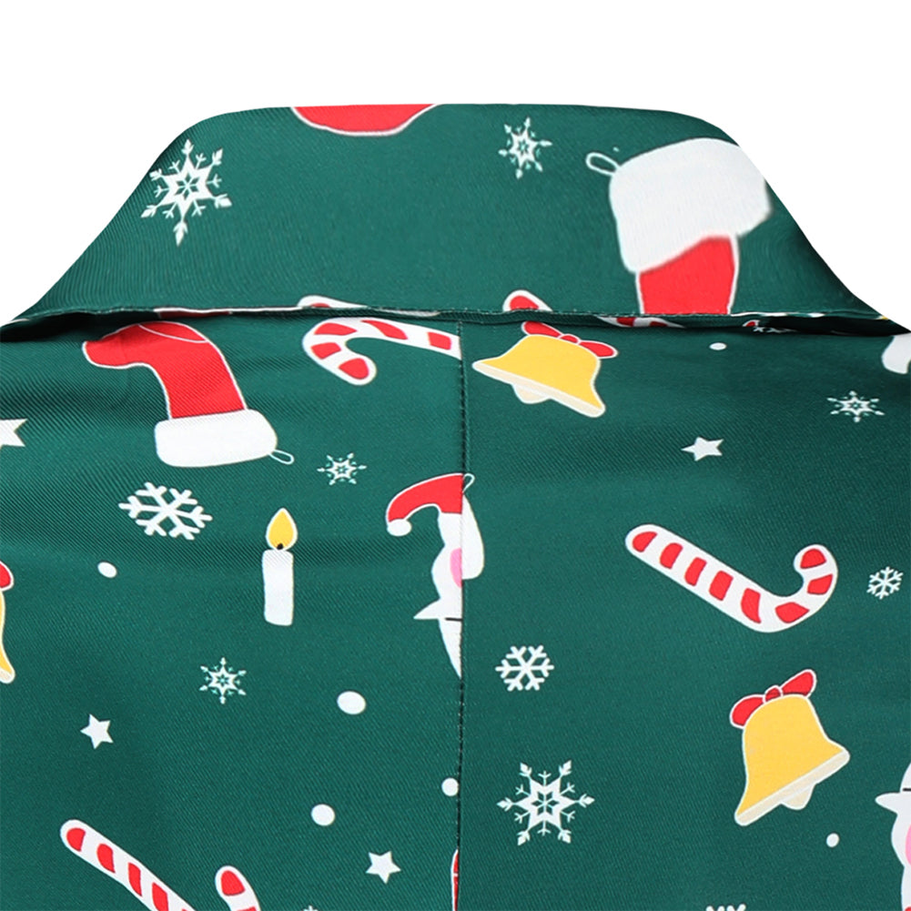 Men's 3-piece Santa Claus Christmas Print Suit Dark Green