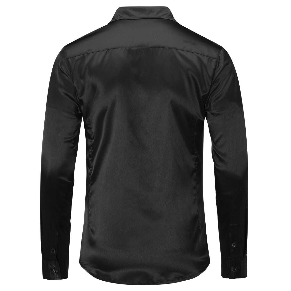 Men's Casual Fashion Shiny Long Sleeve Lapel Shirt Black