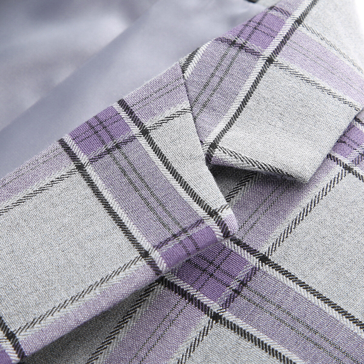 Men's Plaid Notch Lapel Collar One Button Blazer Purple