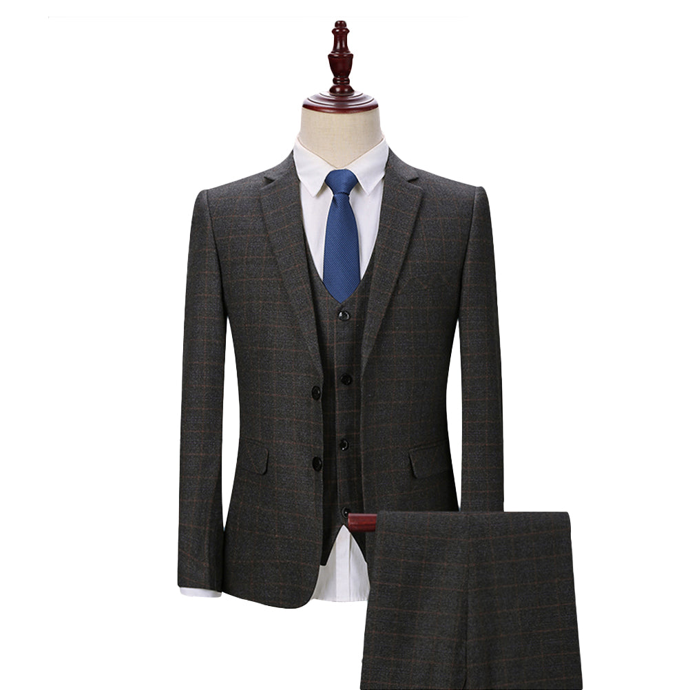 2-Piece Yellow Plaid Two Button Suit Slim Fit Suit Grey