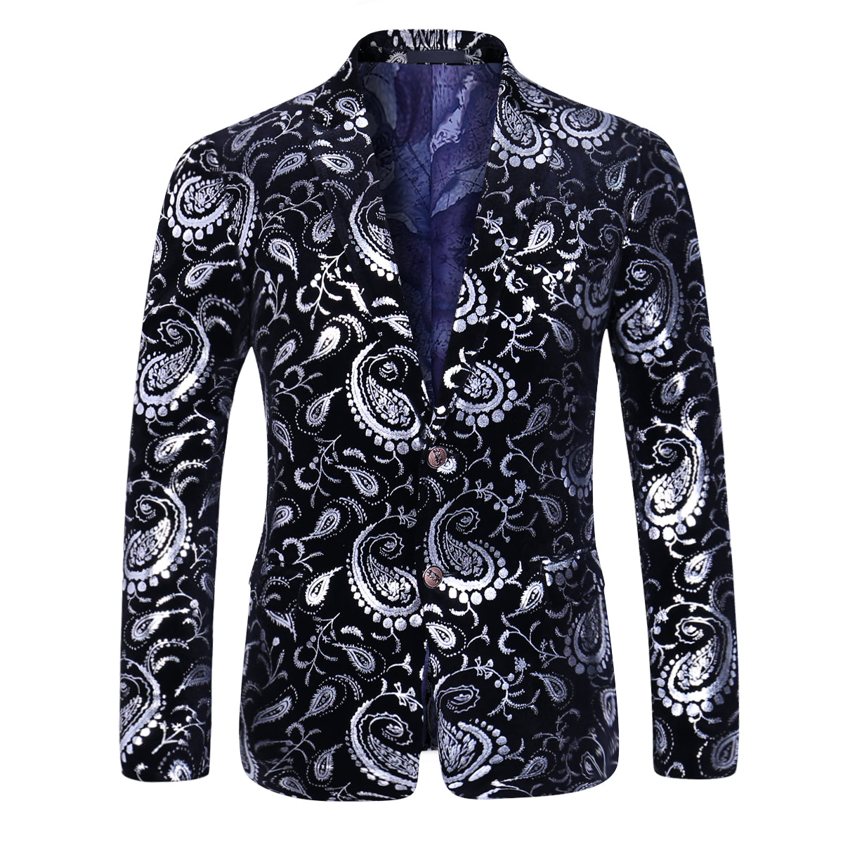 Men's Casual Slim Fit Blazer Shiny Printed Jacket Silver And Black