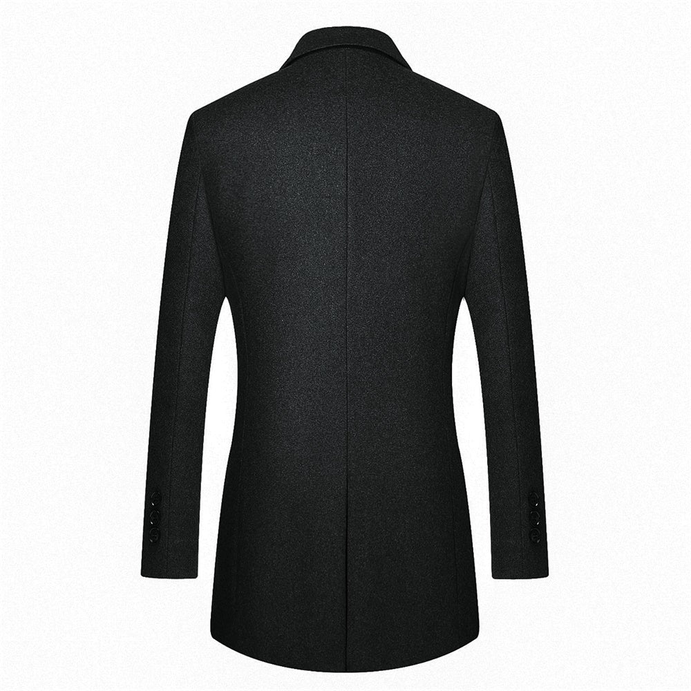 Men's Black Long Winter Business Coat / Jacket, Slim Fit