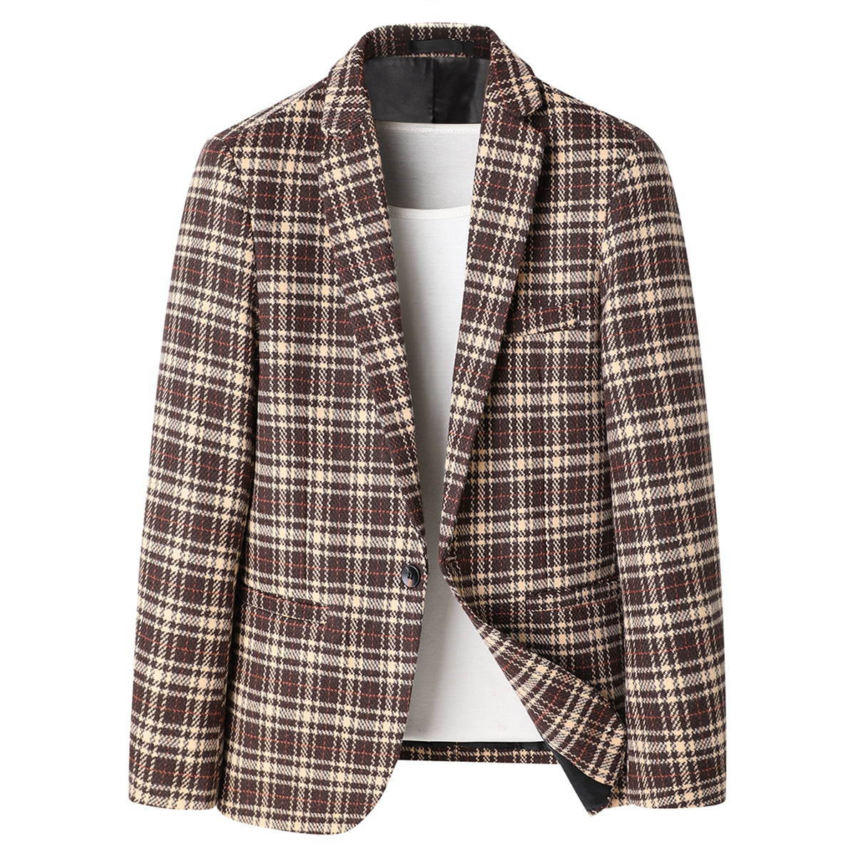 Men's Autumn One Button Casual Plaid Jacket Khaki