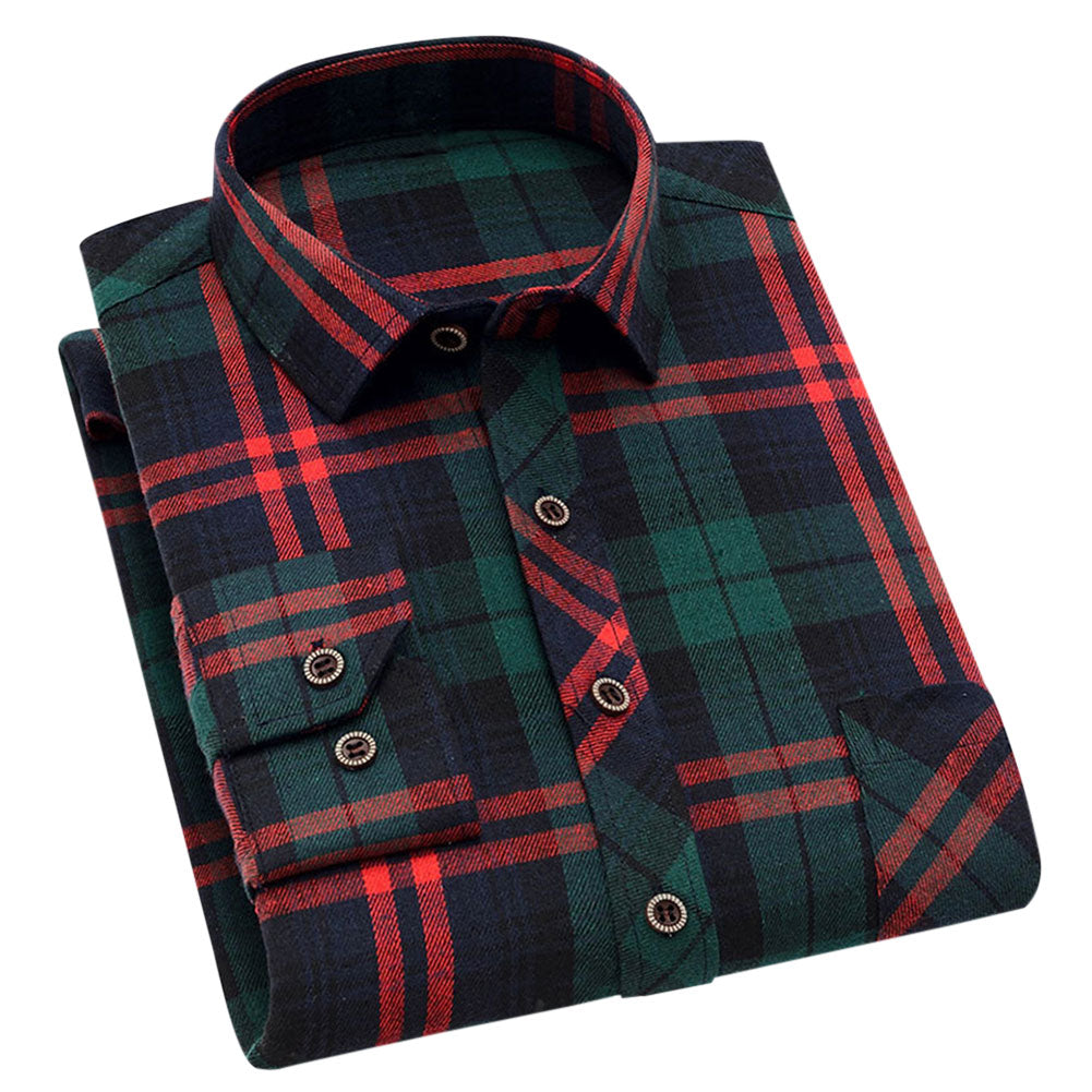 Men's Check Lapel Long Sleeve Shirt Green