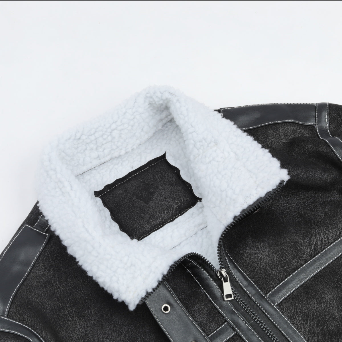 Men's Winter Padded Jacket Stand Collar Leather Coat Black
