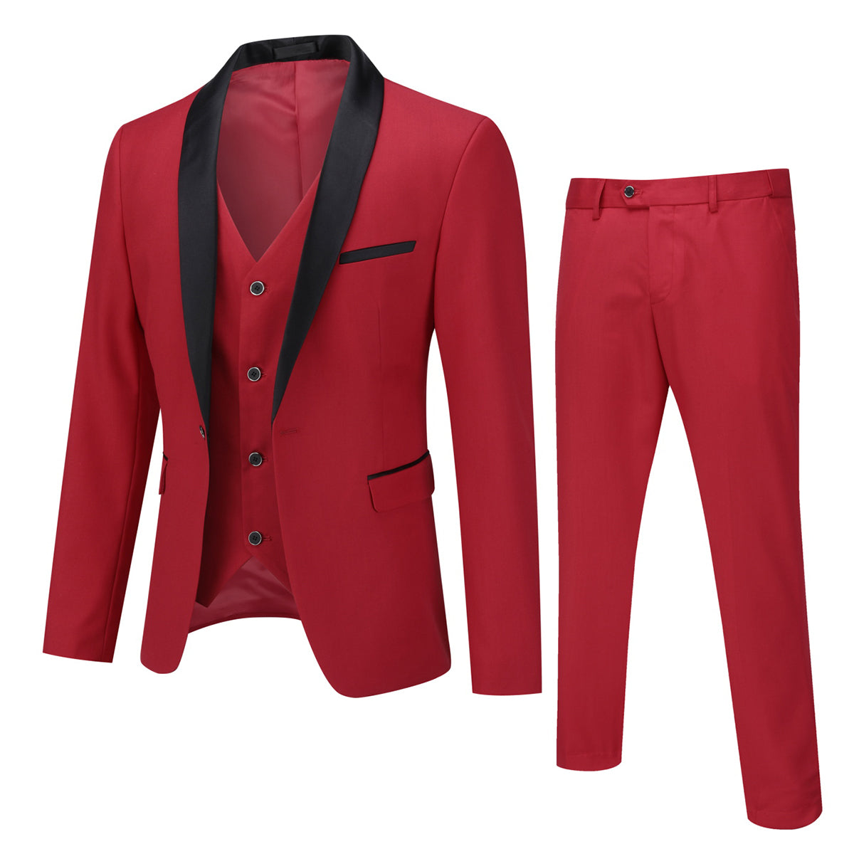 Slim Fit One Button Casual Red 3-Piece Suit