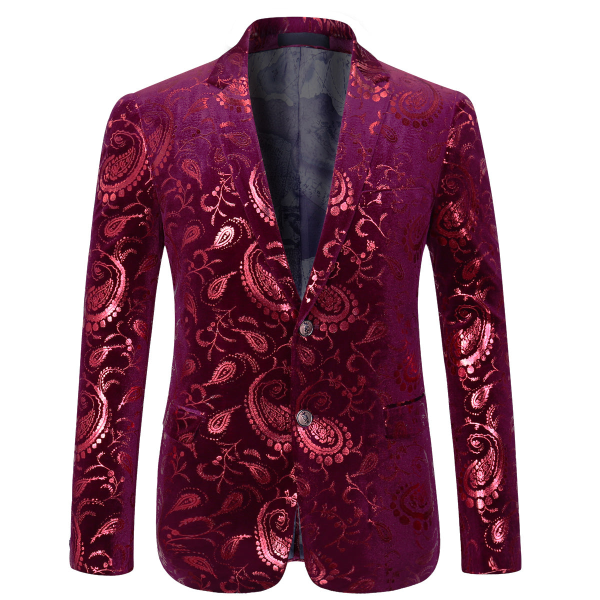 Men's Casual Slim Fit Blazer Shiny Printed Jacket Red