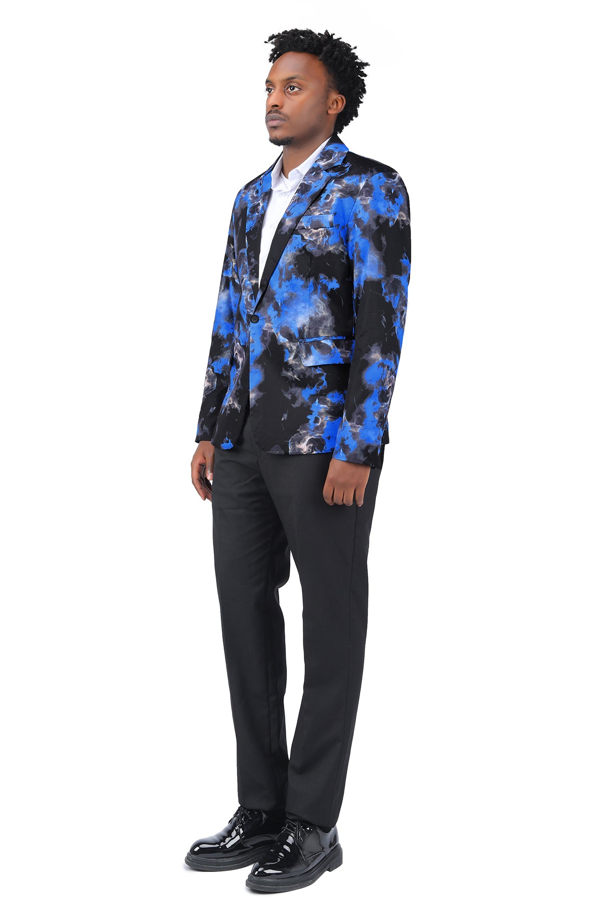 Slim Fit Flame Print Blue Blazer