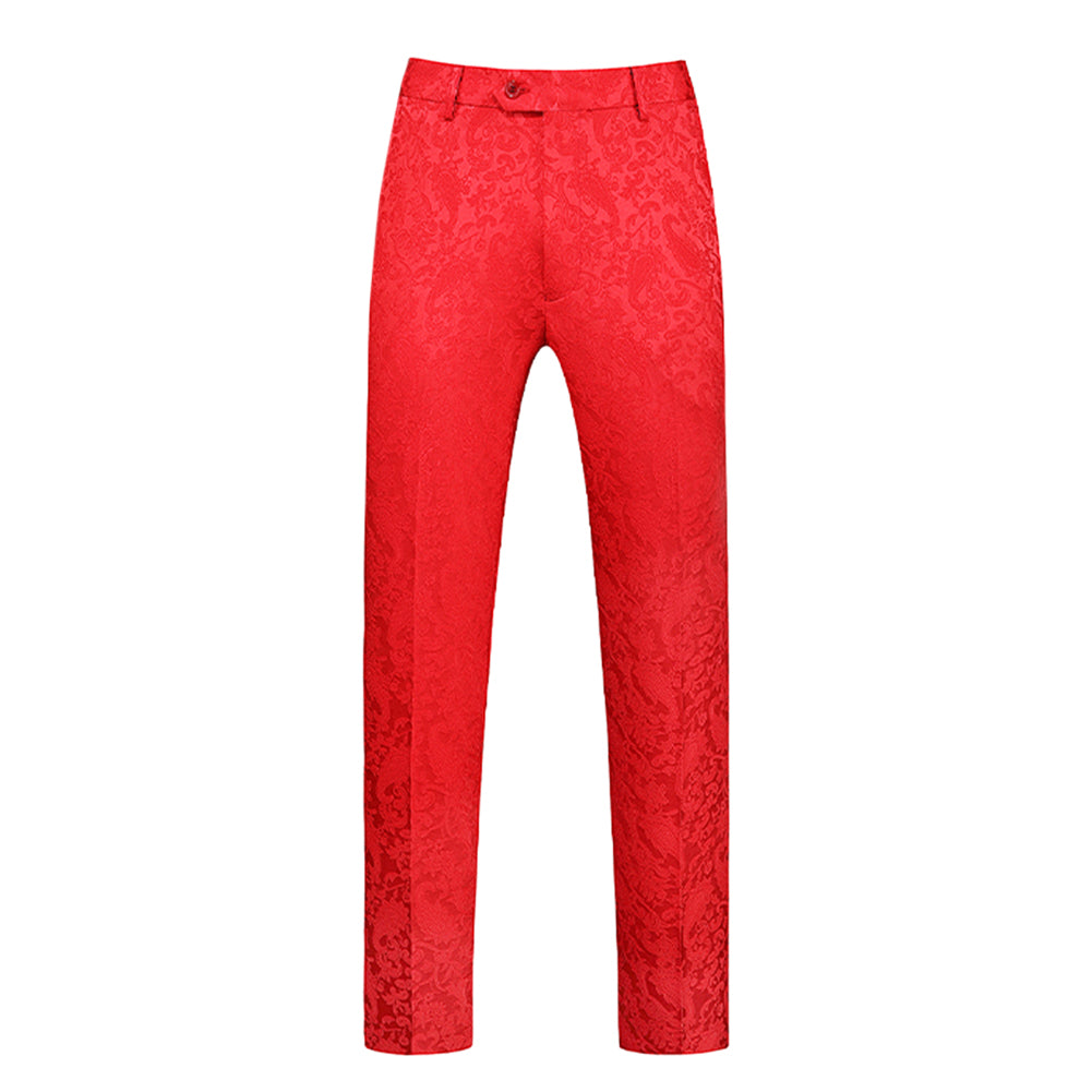 Men's Color Block Print Double Breasted Suit Red