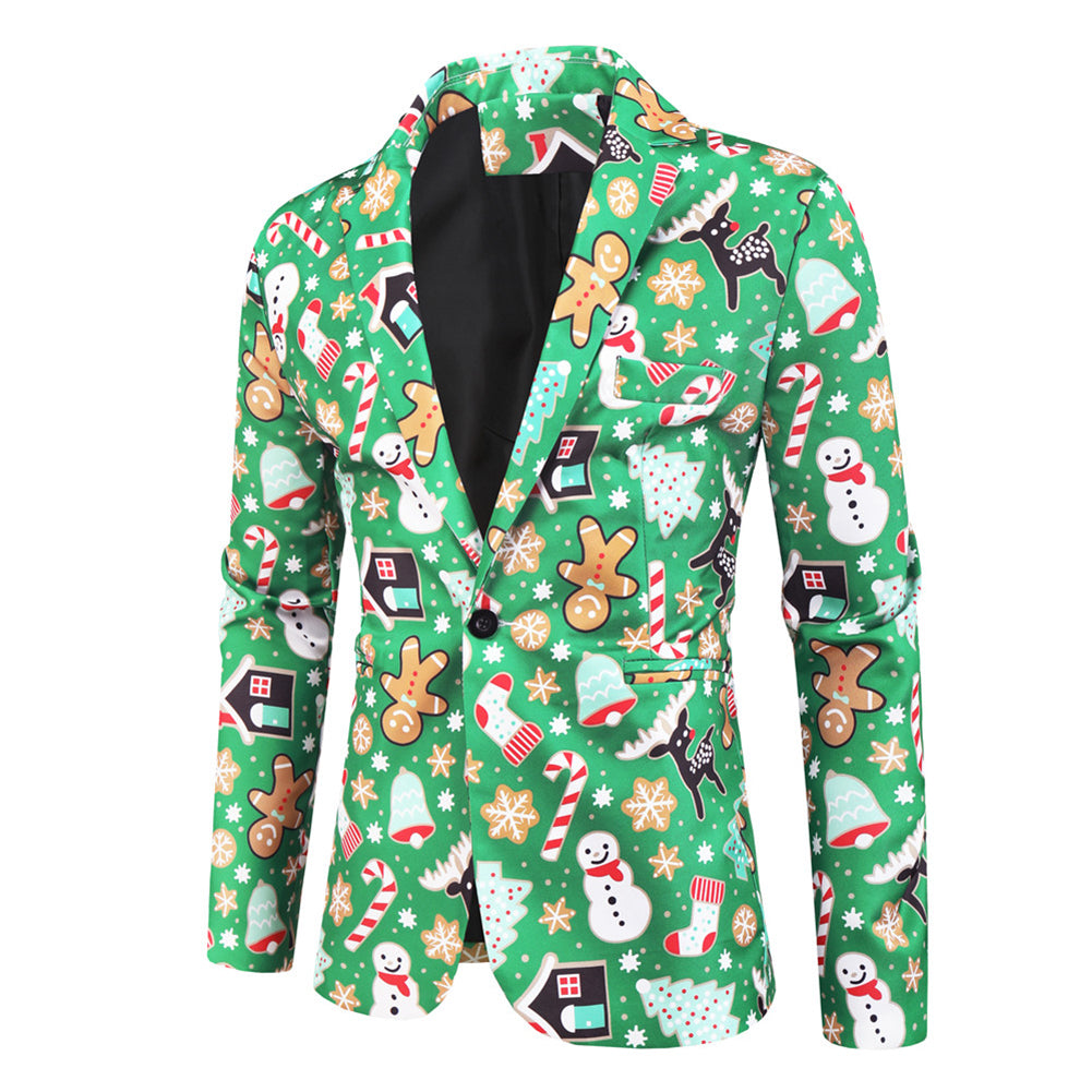 Men's 3-piece Snowman Christmas Print Suit Green