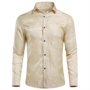 Slim Fit Embroidered Beige Paisley Shirt