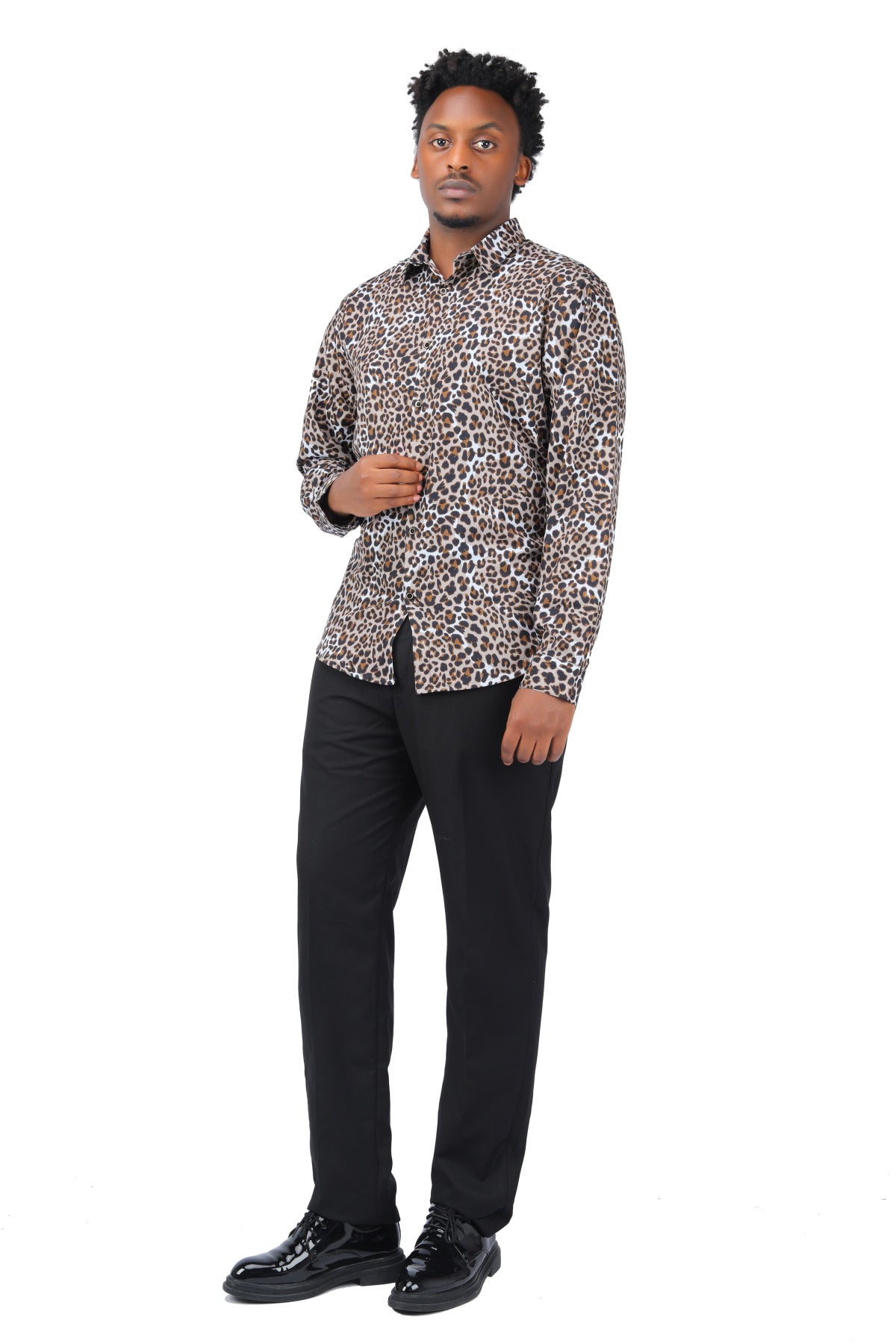Regular Fit Leopard Style Shirt Coffee