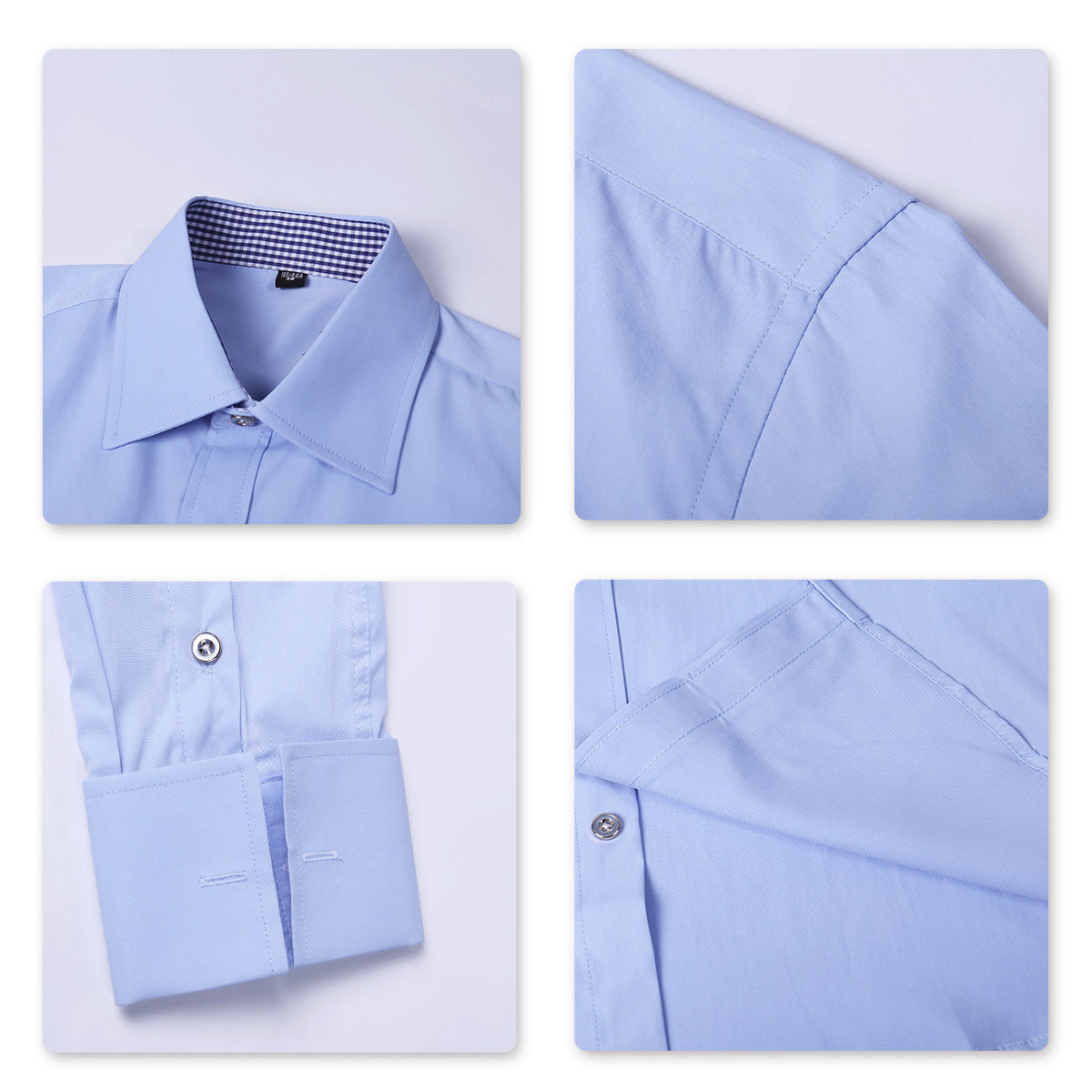 Men's Dress Shirt Slim Fit Button Down Stripe Checked Shirt Blue