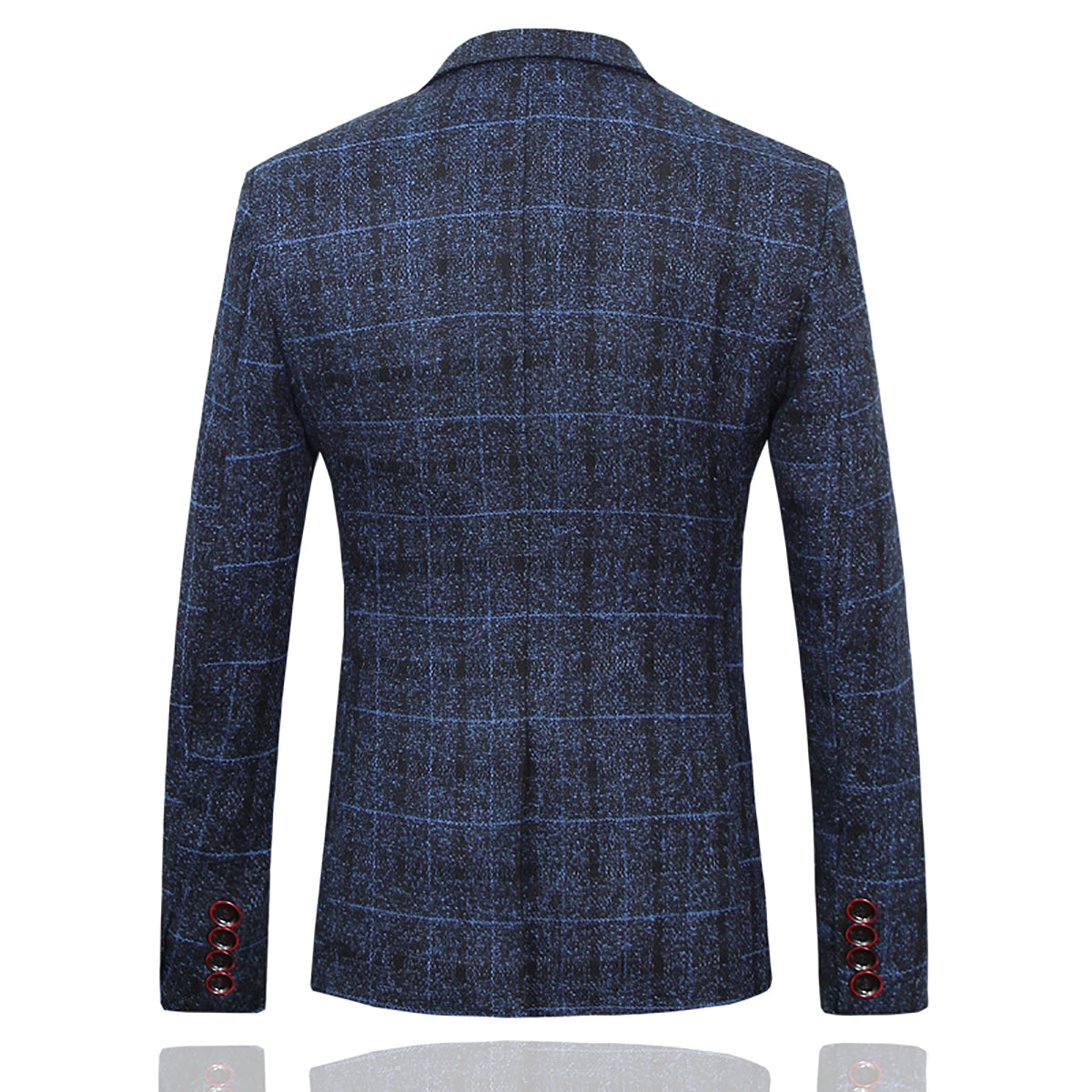 Men's Plaid One Button Wool Suit 3-piece Suit Dark Blue