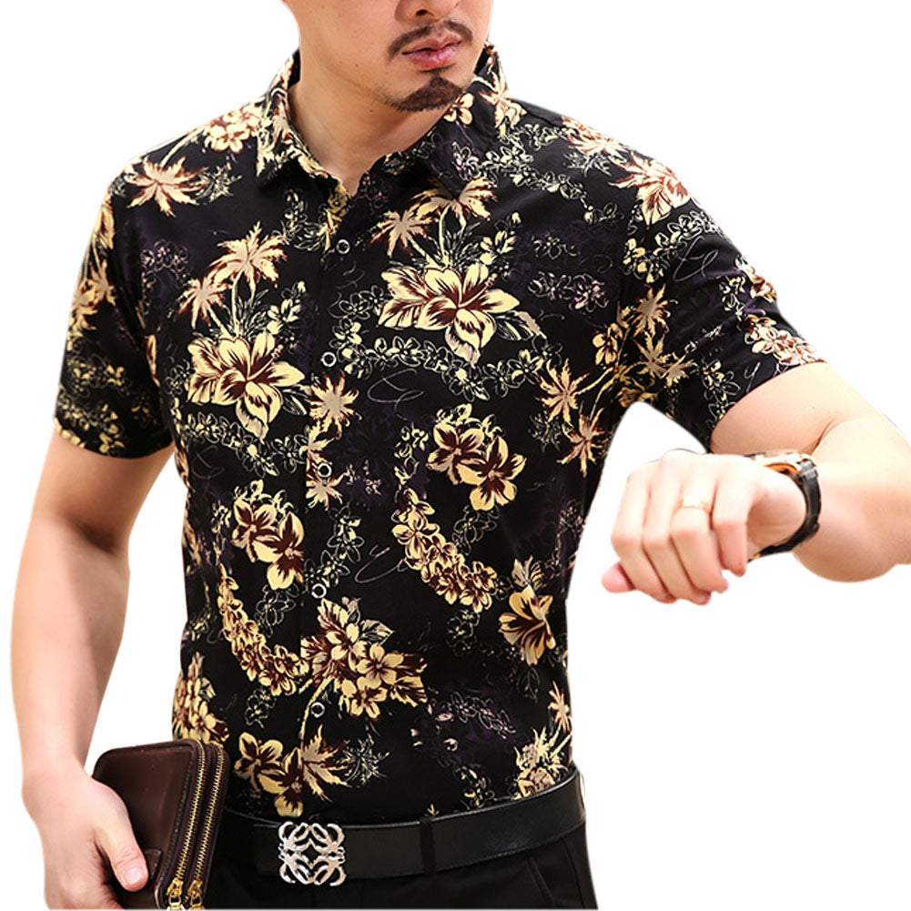 Slim Fit Floral Gold Jasmine Flower Shirt