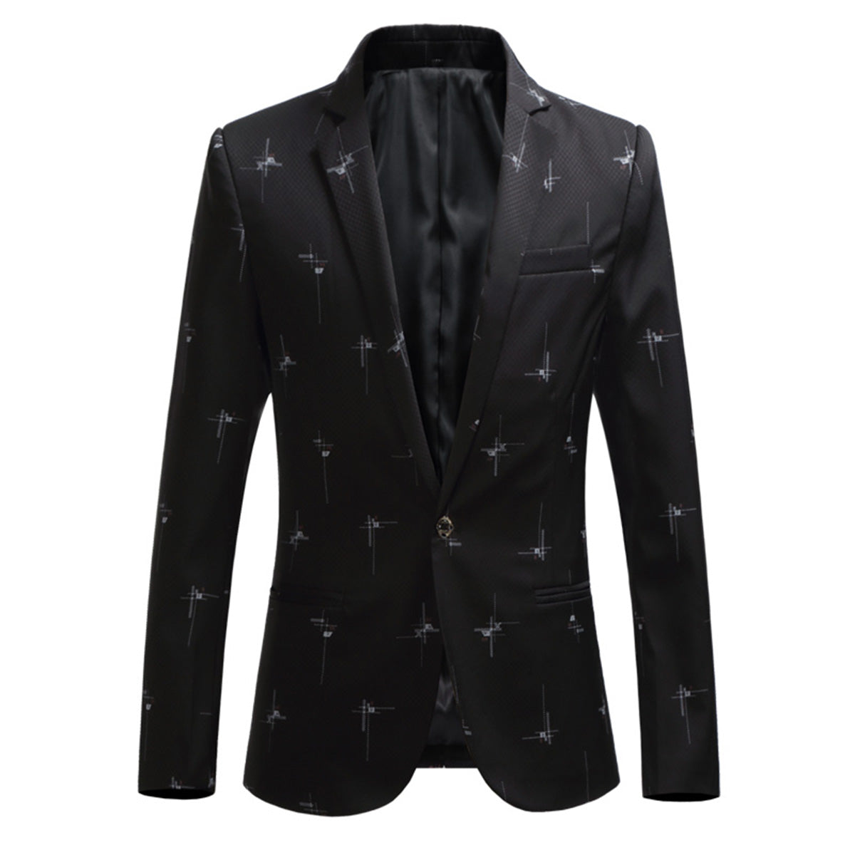 Men's Printed Single Breasted Slim Fit Blazer Star Black