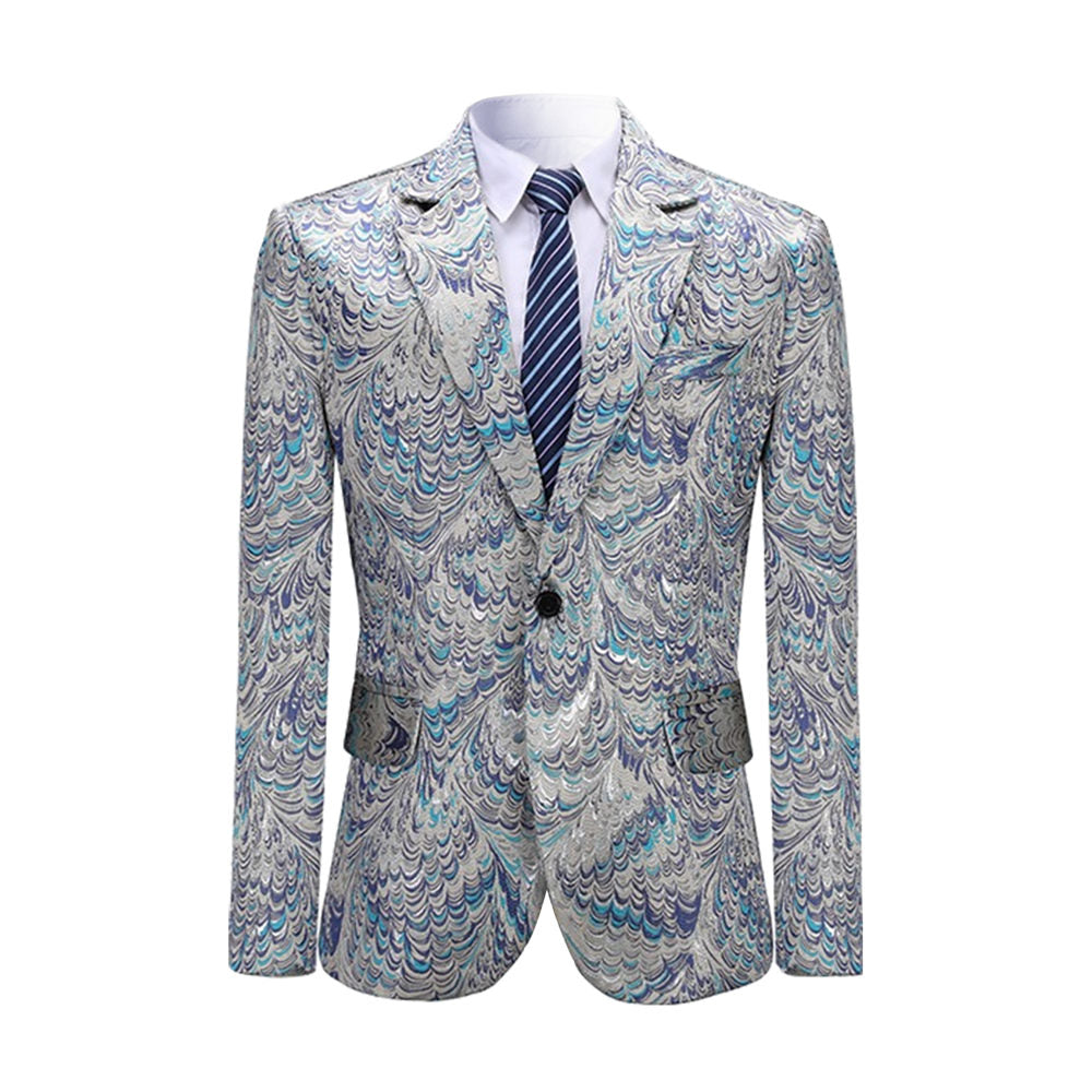 Peacock Print Blazer Slim Fit One Button Blazer